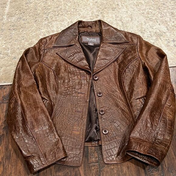 wilsons leather crocodile leather jacket size M brown in EUC - Picture 1 of 12
